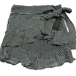 NWT WOMENS KNOW ONE CARES STRIPE MINI BLACK & WHITE STRIPE RUFFLE SMALL SKIRT S